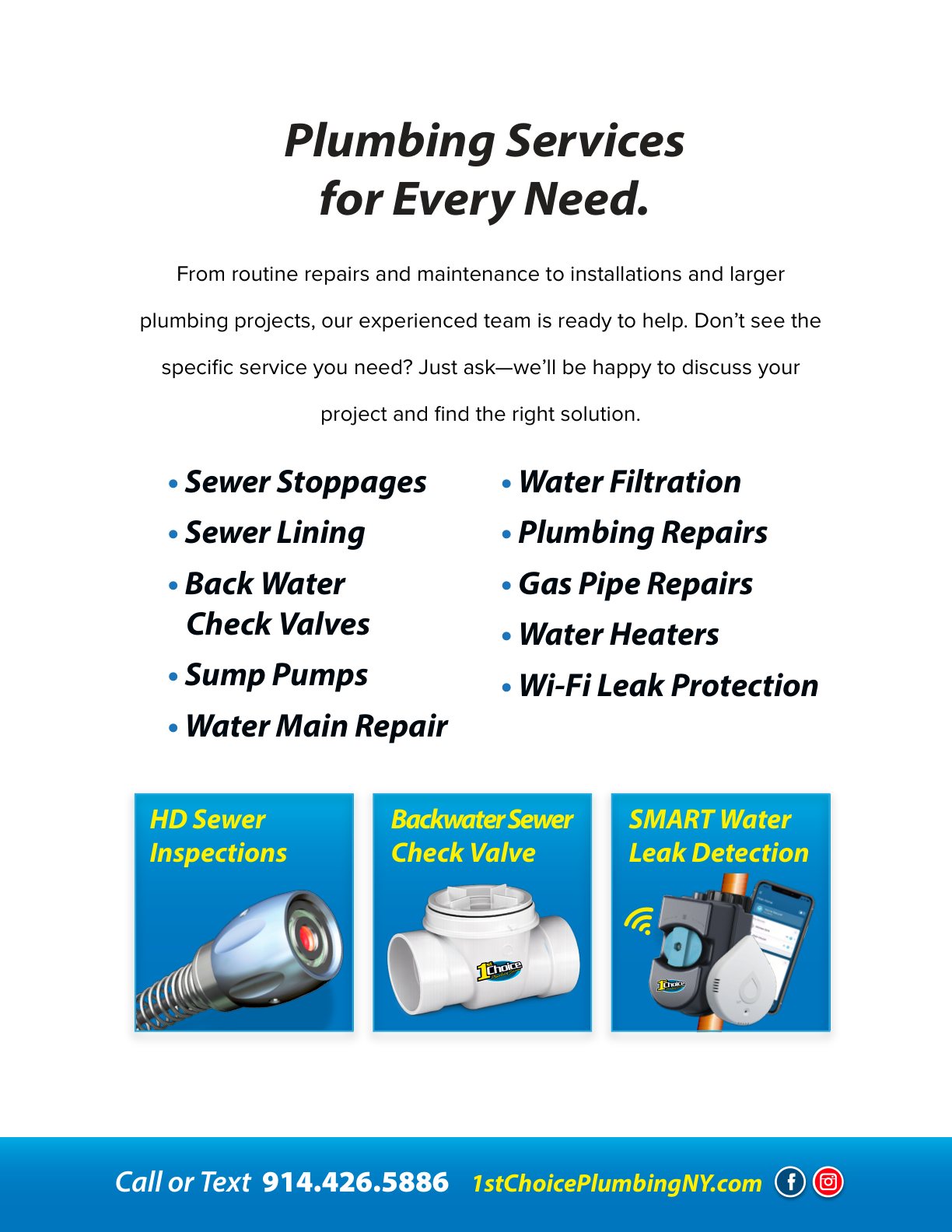 1st Choice Plumbing brochure, page 3: Plumbing Services