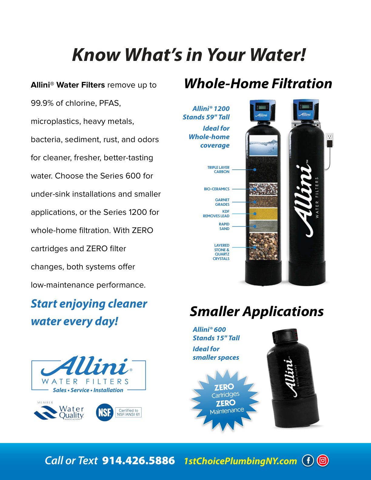 1st Choice Plumbing brochure, page 4: Allini Water Filtration
