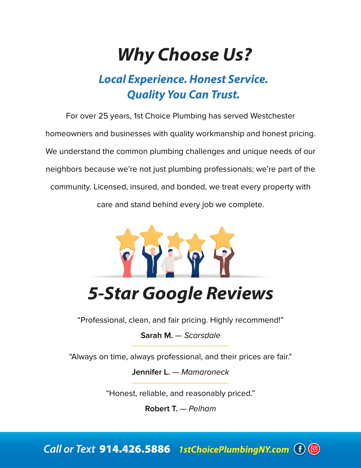 1st Choice Plumbing brochure, page 5: Why Choose Us