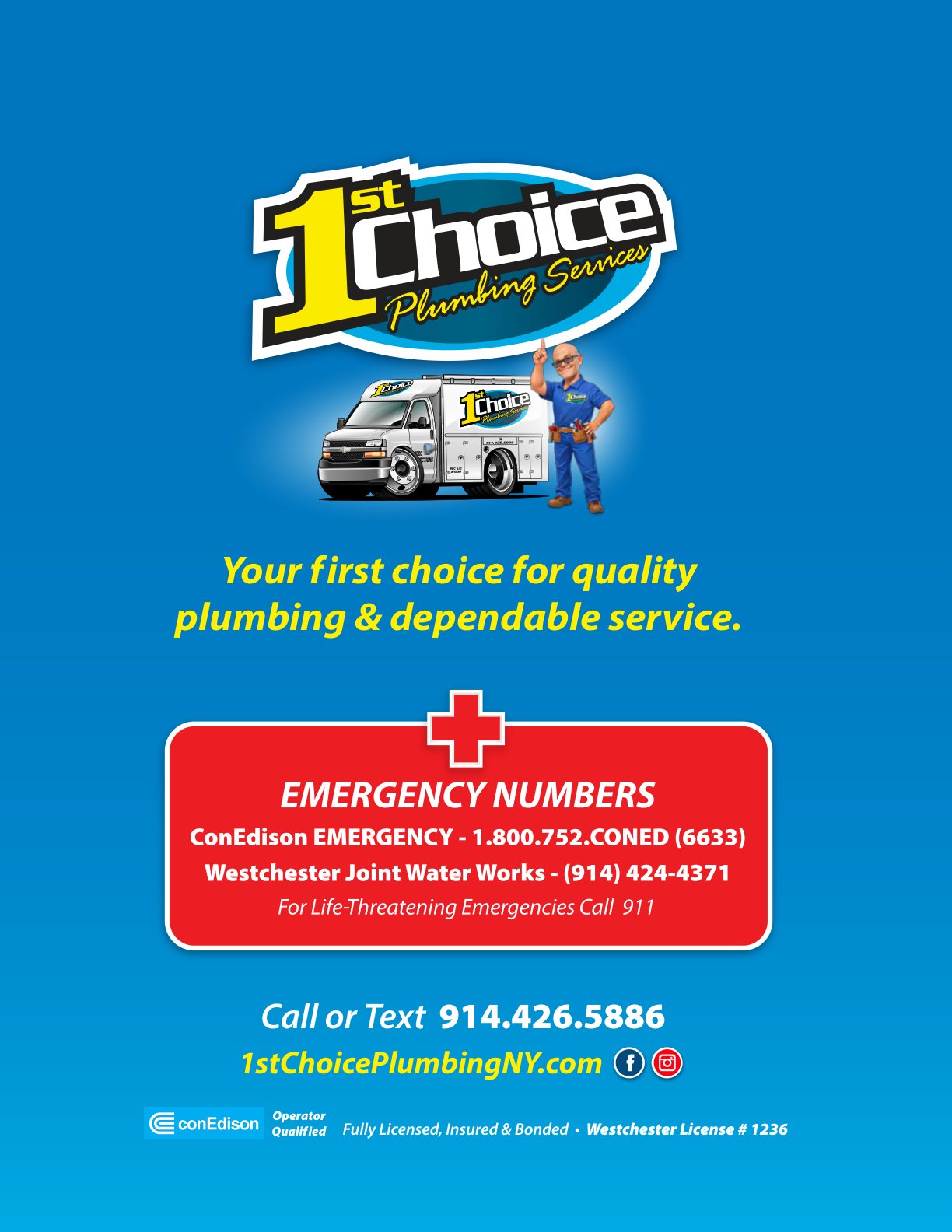 1st Choice Plumbing brochure, page 8: Emergency Numbers